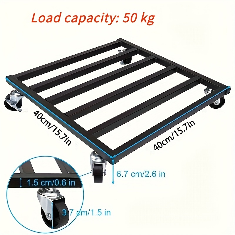 TEMU Heavy-duty Metal Plant Tray With Lockable Wheels - 360° Rotatable, Large Rectangular Stand, Suitable For 20-32cm To 55-88cm Potted Plants,