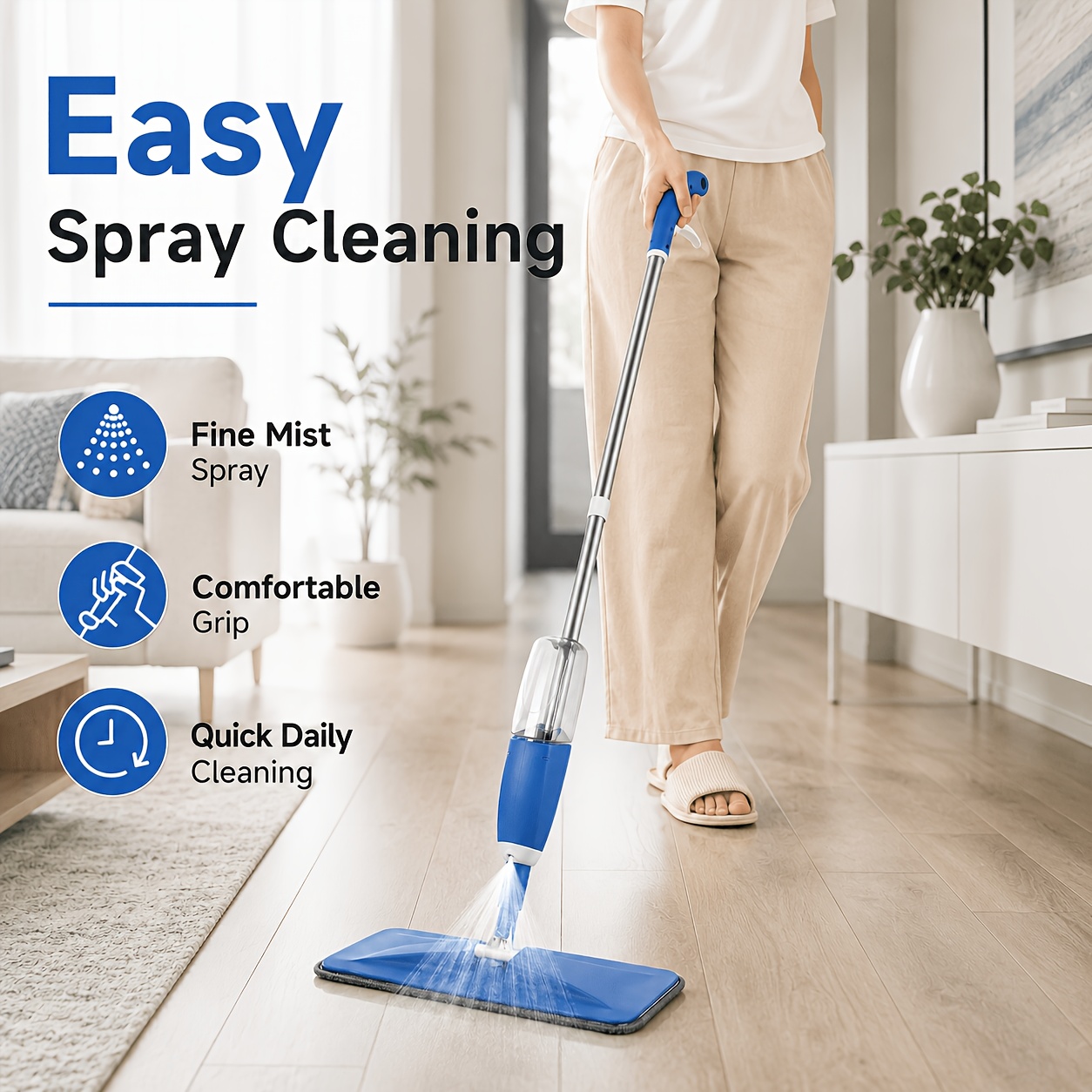 spray mop set 1 mop 6 replacement pads with water spray function rotating mop head suitable for wood floors tiles and daily household cleaning Product details 0