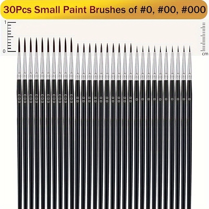 E-shop 30 Stück Feinpinsel für Miniaturen & Bastelarbeiten - Größen #0 #00 #000 mit Nylonborsten, geeignet für Aquarell & Ölmalerei - Präzisionspinsel