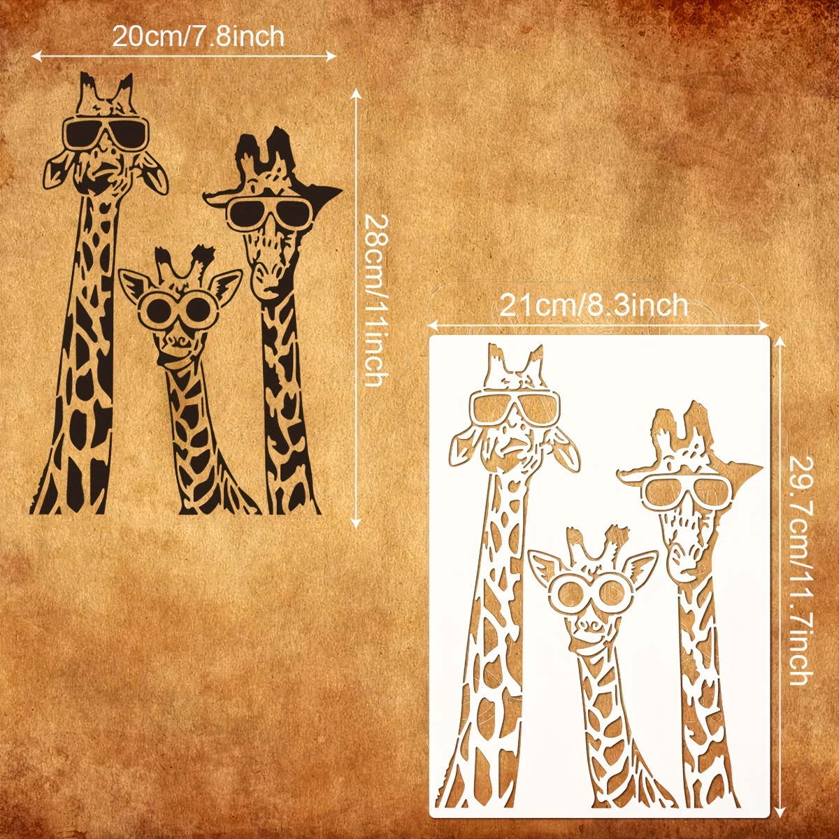Image of Giraffe Stencil 11.7x8.3 Inch Giraffe Drawing Painting Stencils Plastic Zoo Animals Stencils Reusable Moon Star Diy Home Decor Stencil For Painting On Wood Floor Wall Window