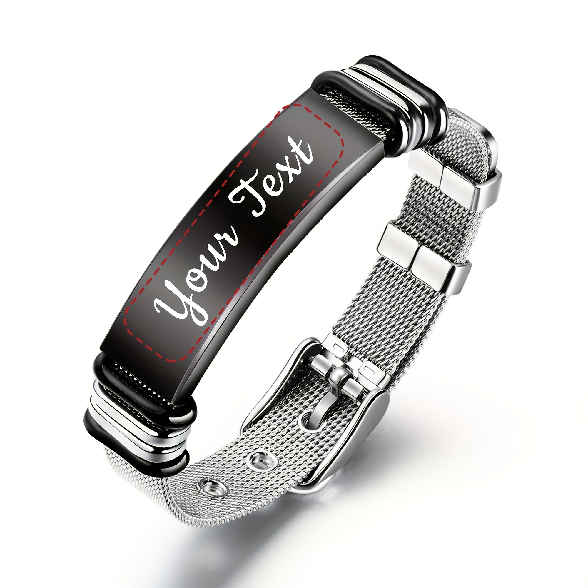 TEMU Personalized Custom Engraved Stainless Steel - Adjustable Waterproof Bracelet With Text/name/initials, Funky For Dad Husband Boyfriend (birthdays, Christmas, Father's Day)