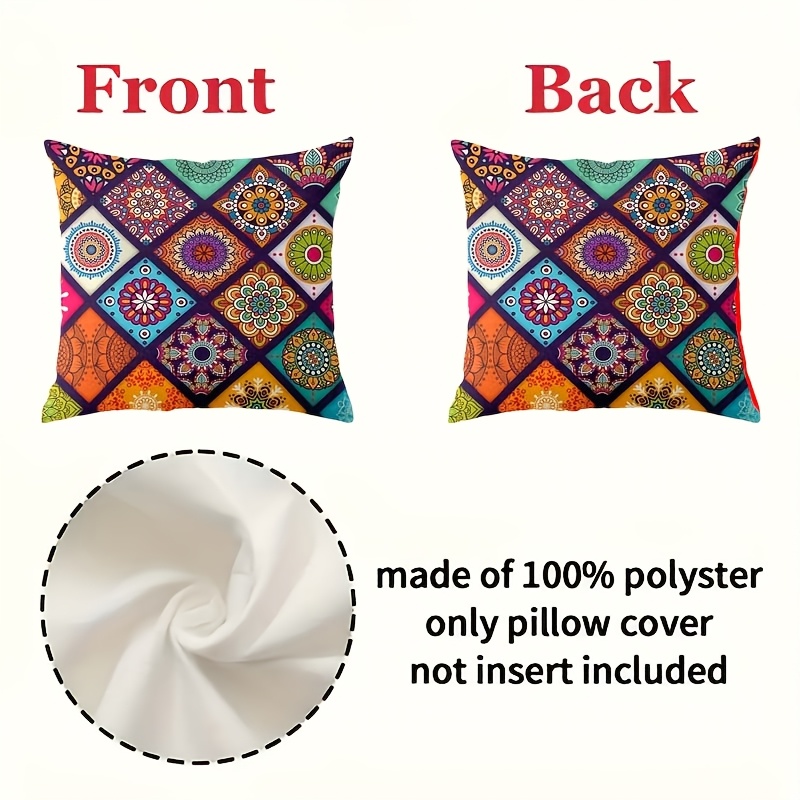 TEMU taie d'oreiller décorative de style bohème en peluche courte, impression - en 3 tailles : 60cm*60cm, 65cm*65cm et 70cm*70cm. Tissu ,
