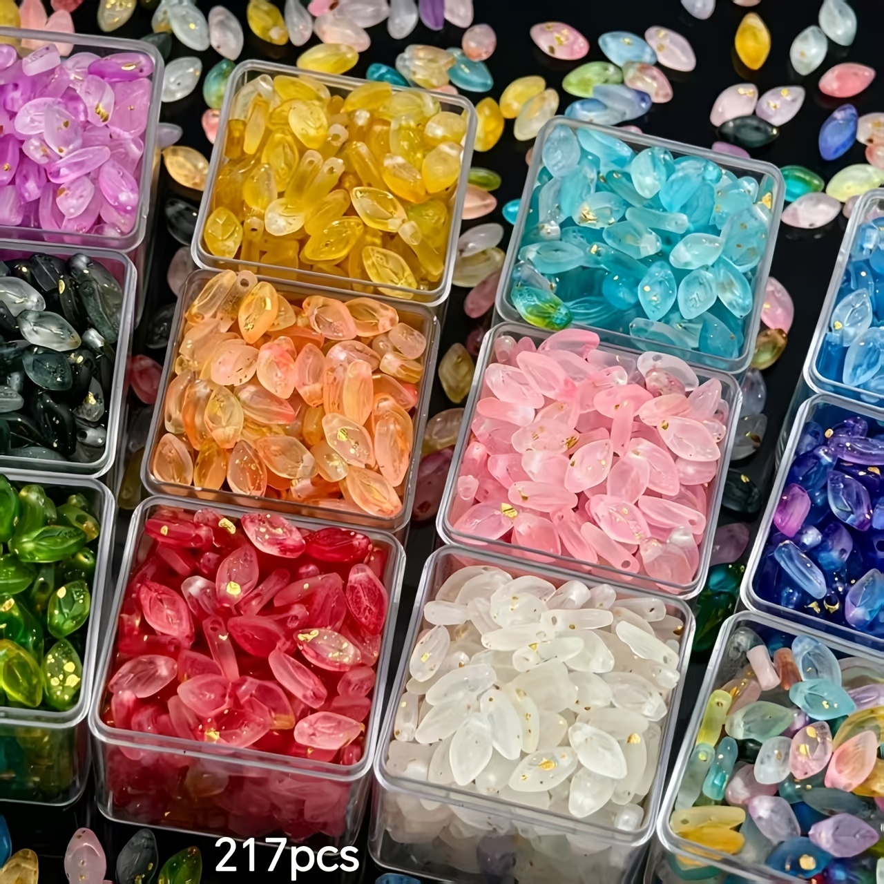 TEMU 217pcs 10mm Acrylic Frosted Gold- Dual-color Leaves, Gradient Translucent Leaf Beads For Handmade Jewelry, Earrings, Bracelets, Necklaces,