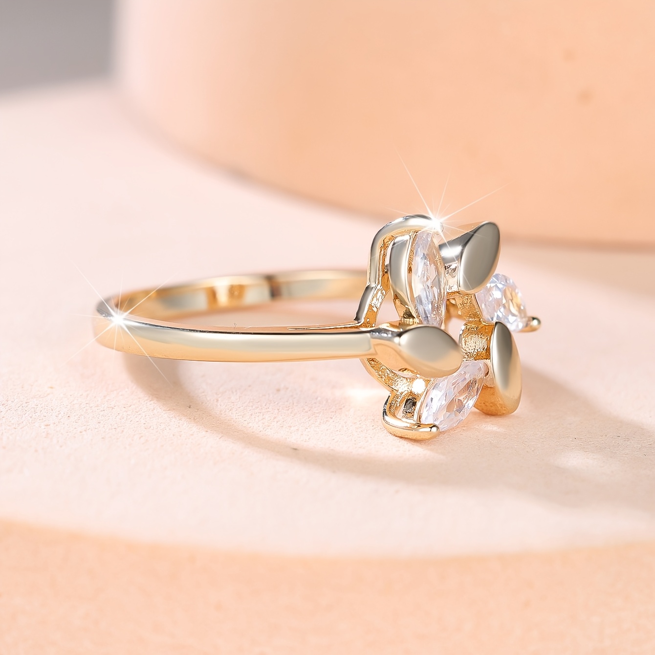 Elegant Ladies' Ring with Marquise-cut White Synthetic Zirconia