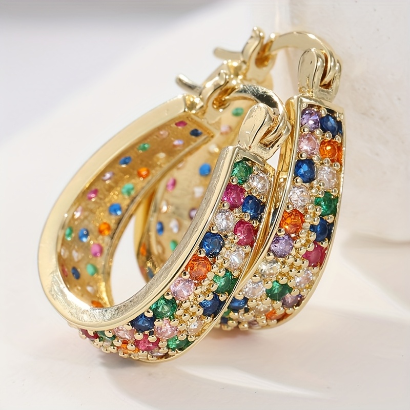 Image of Fashionable Copper Handcrafted Multi Colored Synthetic Zirconia Earrings With Bohemian Style Women' Hoop Earrings