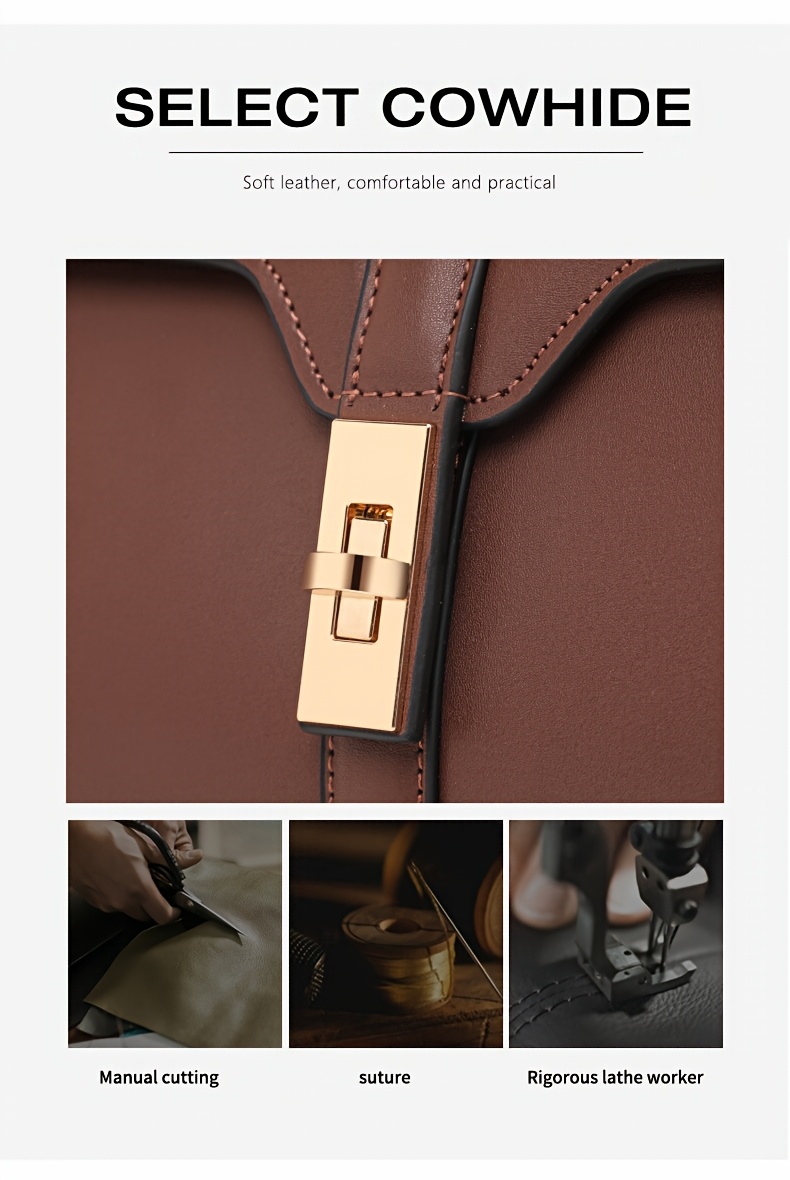 Women's Elegant Large Capacity Handbag - Sophisticated Convertible Clutch, with Golden-Tone Hardware, Zipper Closure, Structured design - Formal & Everyday Use - Available in Deep Brown/Black - Luxury Leather-like Women's Purse