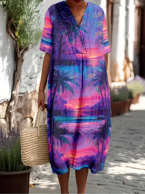 plus size v-neck resort-style short-sleeved hawaiian dress with and lines tuna print, loose and comfortable dress with a fit for a trip, lightweight and machine washable | Check Out Today's Deals Now | plus size v-neck resort-style short-sleeved hawaiian dress with and lines tuna print, loose and comfortable dress with a fit for a trip, lightweight and machine washable | Check Out Today's Deals Now |
