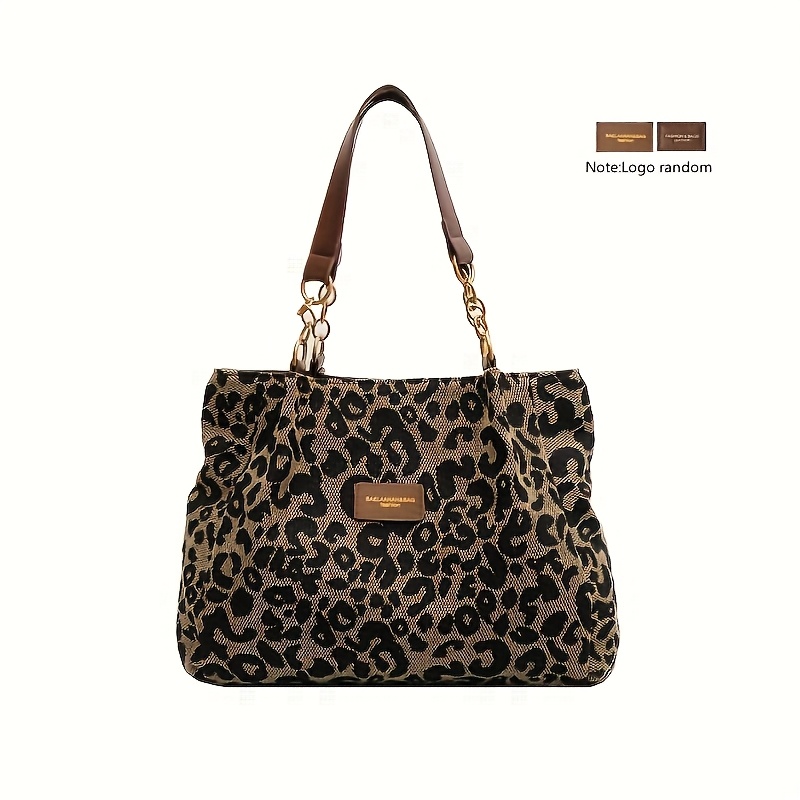 

1pc Autumn 2024 Chic Leopard Print Synthetic Underarm Shoulder Messenger Bag With Polyester , Zipper Closure, And Chain Handle