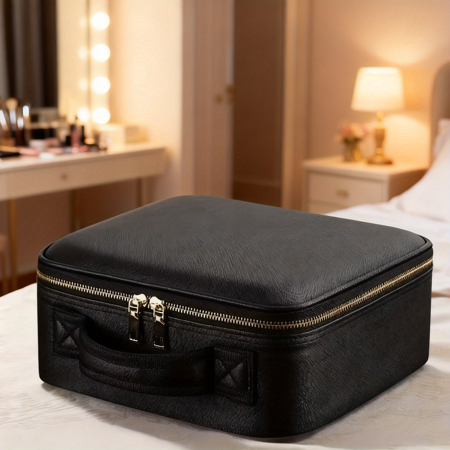 E-shop Tragbarer Schmink-Organizer mit Spiegel, geräumig kompakt, rosa schwarz, Reise-Kosmetiktasche für den täglichen Gebrauch für professionelle