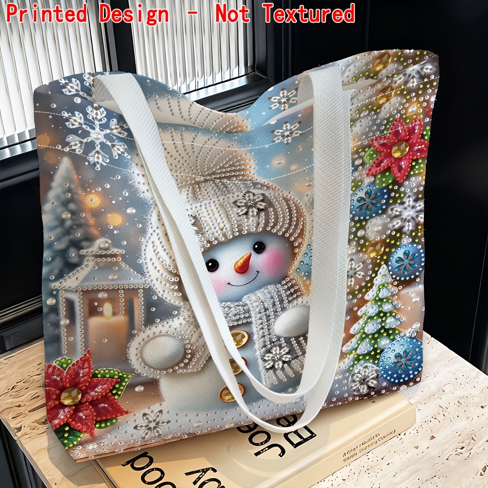 TEMU 1pc, Snowman Christmas Decoration Theme Women's Shoulder Bag, Printed Design - Non-textured, Handbag, Clutch, Evening Bag, Travel Essential,