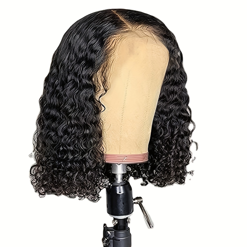 TEMU 150% Density 14inch Curly Wave Short Lace Front Water Wave Wig, Soft And Breathable, Closing High Temperature Silk Wig Natural Easy To Care For, Suitable For