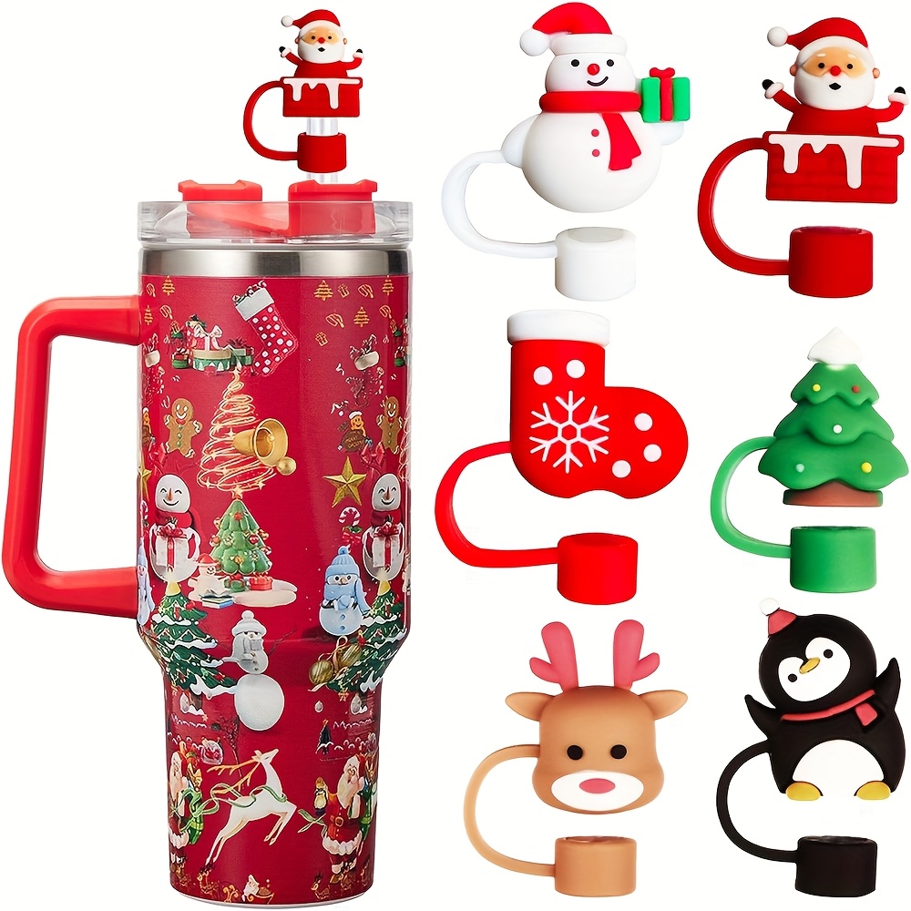 4/6pcs Christmas Straw Cover Cap For Tumbler Cup, 10mm 0.4in Accessories Straw Toppers Cap With 30&40oz Tumbler With Handle Dust-proof Reusable Tips Lids For Christmas Gifts