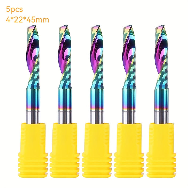 TEMU Good Quality 5pcs Single Flute Carbide Spiral Bits 4mm Shank O Flute Upcut Spiral End Mill Cutter Cnc Router Bits With Dlc Coated For Acrylic