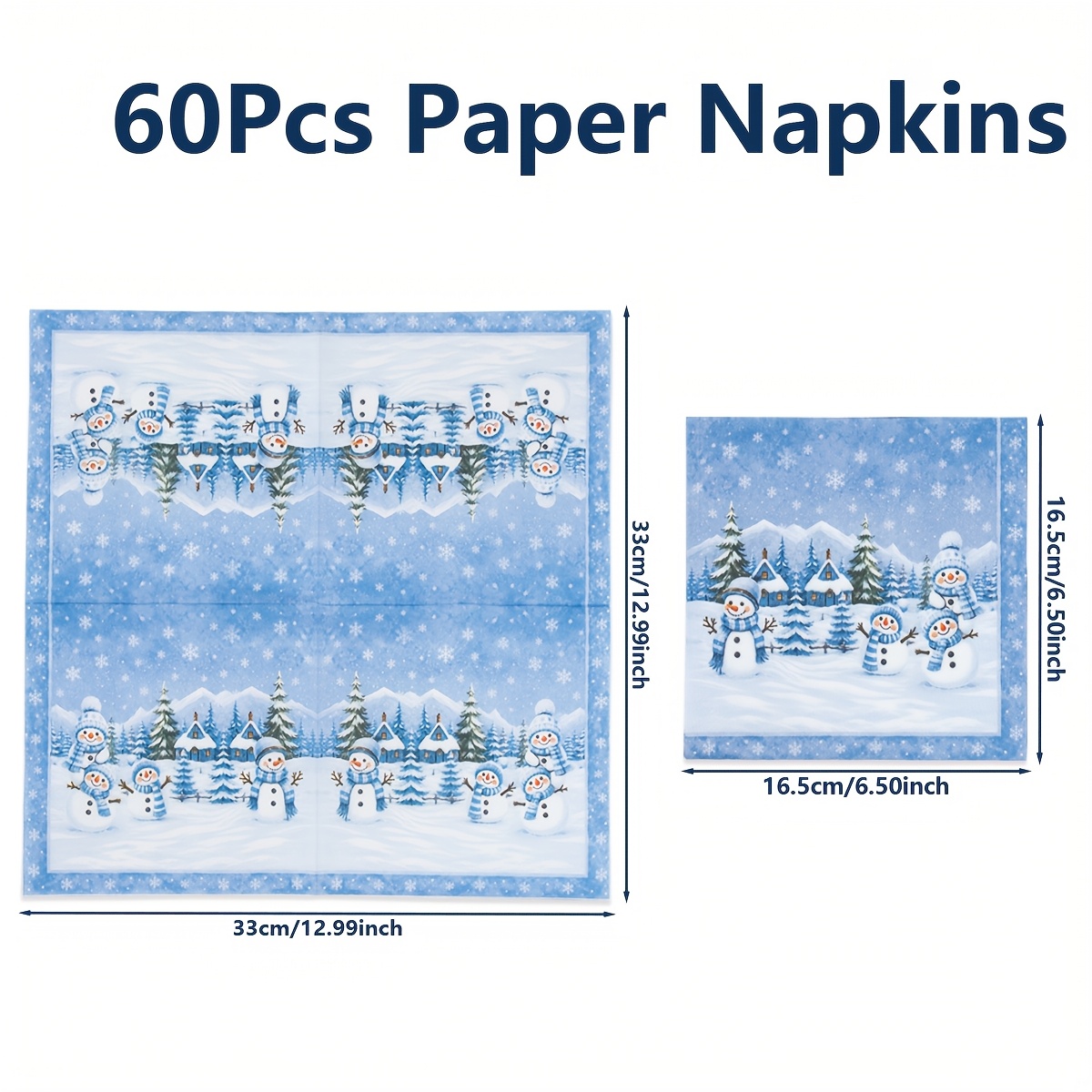 TEMU 60pcs Pack Of 60pcs Winter Snowman Snowflake Christmas Tree Napkins - Paper Table Decor Suitable For Christmas, New Year, Thanksgiving, Xmas