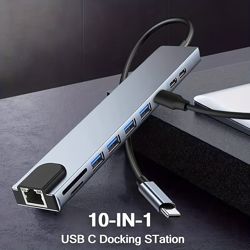 TEMU Ethernet Hdtv Adapter, 10 In 1 With 4k Hdtv, Rj45 Ethernet, Sd/tf Card Reader, Usb 3.0/2.0, Pd 100w, Lan Usb-c Dongle For /air, For Ipad Pro, Xps, Etc