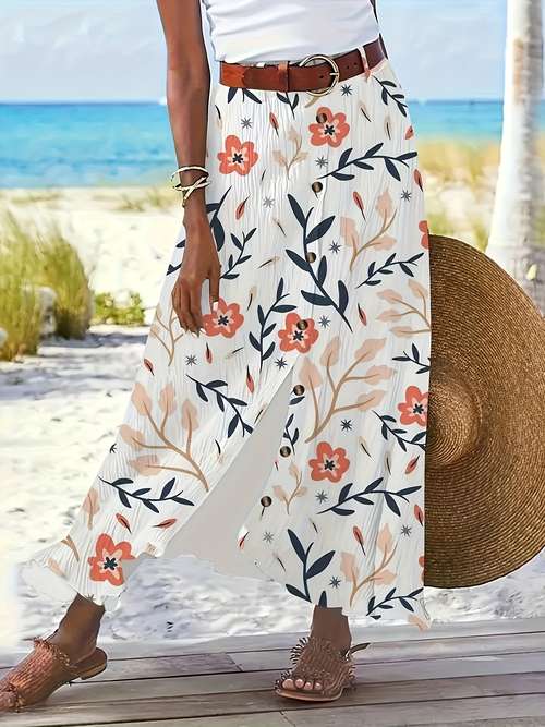 Women's Skirts Pleated Maxi Skirt Floral Women Pleated Flowy