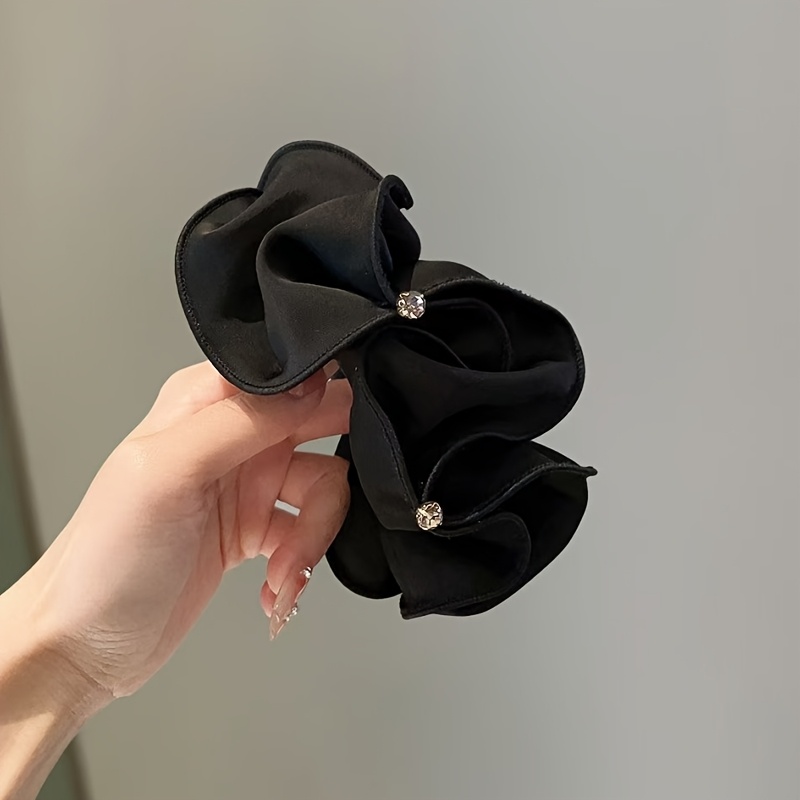 TEMU 1pc Elegant Black Beaded Hair Scrunchie Single - Shimmer Ruffle Hair Band For Women, Evening Hair Accessory, Hair Tie For Bun Updo Ponytail