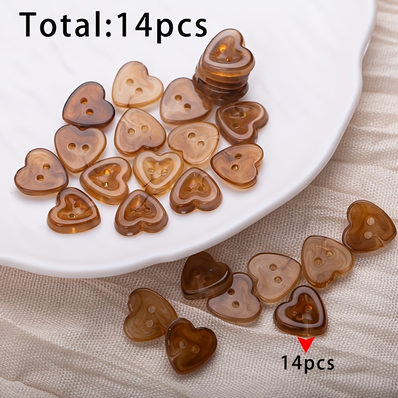 TEMU 14pcs Caramel Translucent Heart-shaped Acrylic Double Hole Buttons Ac024 Shirt Cardigan Dress Decorative Buttons Knitwear Women's Replacement
