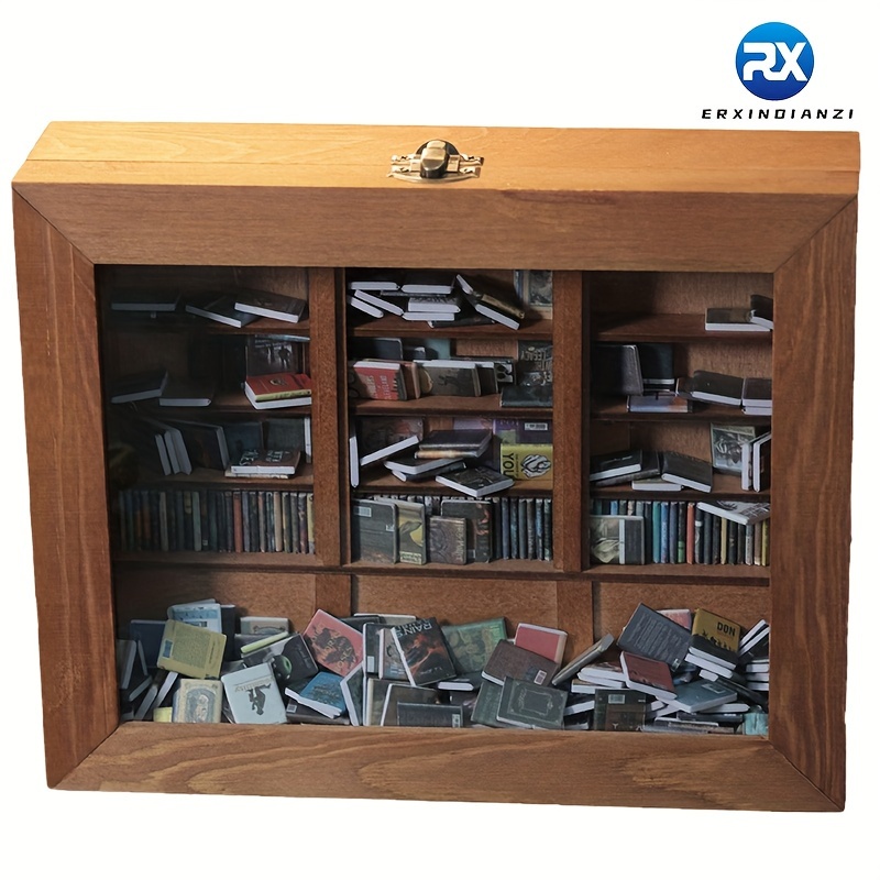 Diy 3d Wooden Bookshelf Model Kit With 200 Miniature Books Set