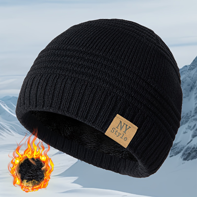 TEMU Unisex Winter Outdoor Warm Hat, Ski Hat, Fishing Hat, Hiking Hat, Ny Striped Beanie Warm Thickened Fleece Windproof, Men's Women's Fashion Thick