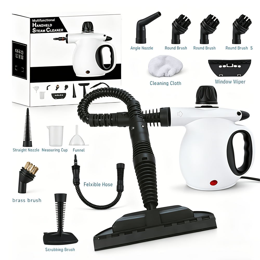 TEMU Nettoyeur Vapeur Portable 1050W | 12 Têtes de Brosse, Chauffage Rapide, Léger et Portable, Grand Réservoir d'Eau de 350ml, Construction Métal et