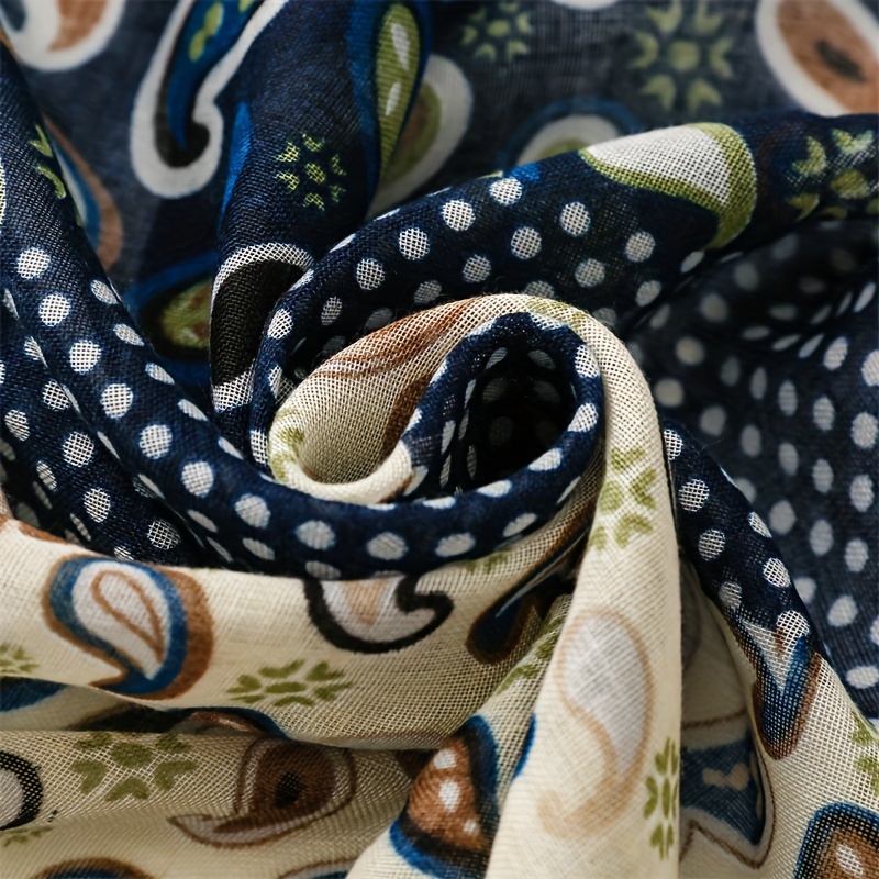 Autumn and Winter Women's Warm Breathable Light and Fresh Comfortable Scarf, Vintage Patchwork Cashew Nut Color Block Print Fringe Scarf, Aesthetic Shawl Chiffon Scarf