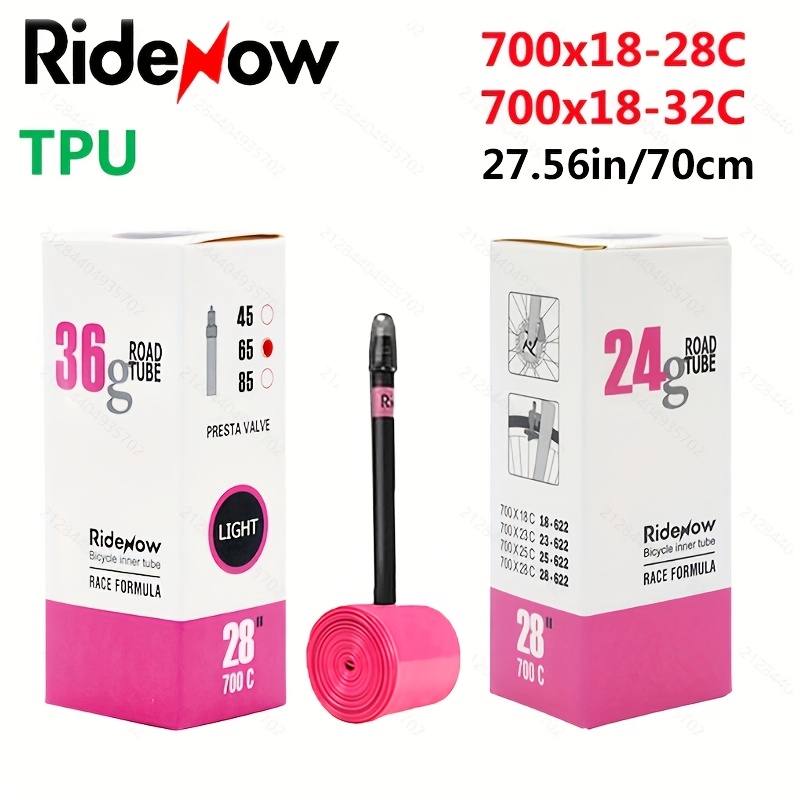 

Ridenow Tpu Road Bike Inner Tube, 700x18c-32c, With Valve - & Puncture-resistant, Ideal For High-temperature , Fits 45/65/85mm Rims, Pink Box Included