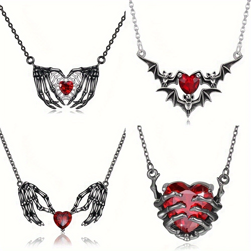 Collar de Resina con Colgante de Alas y Corazón Gótico Punk - Joyería Oscura y Atrevida para Mujeres, Cadena de Aleación, Accesorio de Moda Gótica para Ropa Casual, Regalo de Halloween