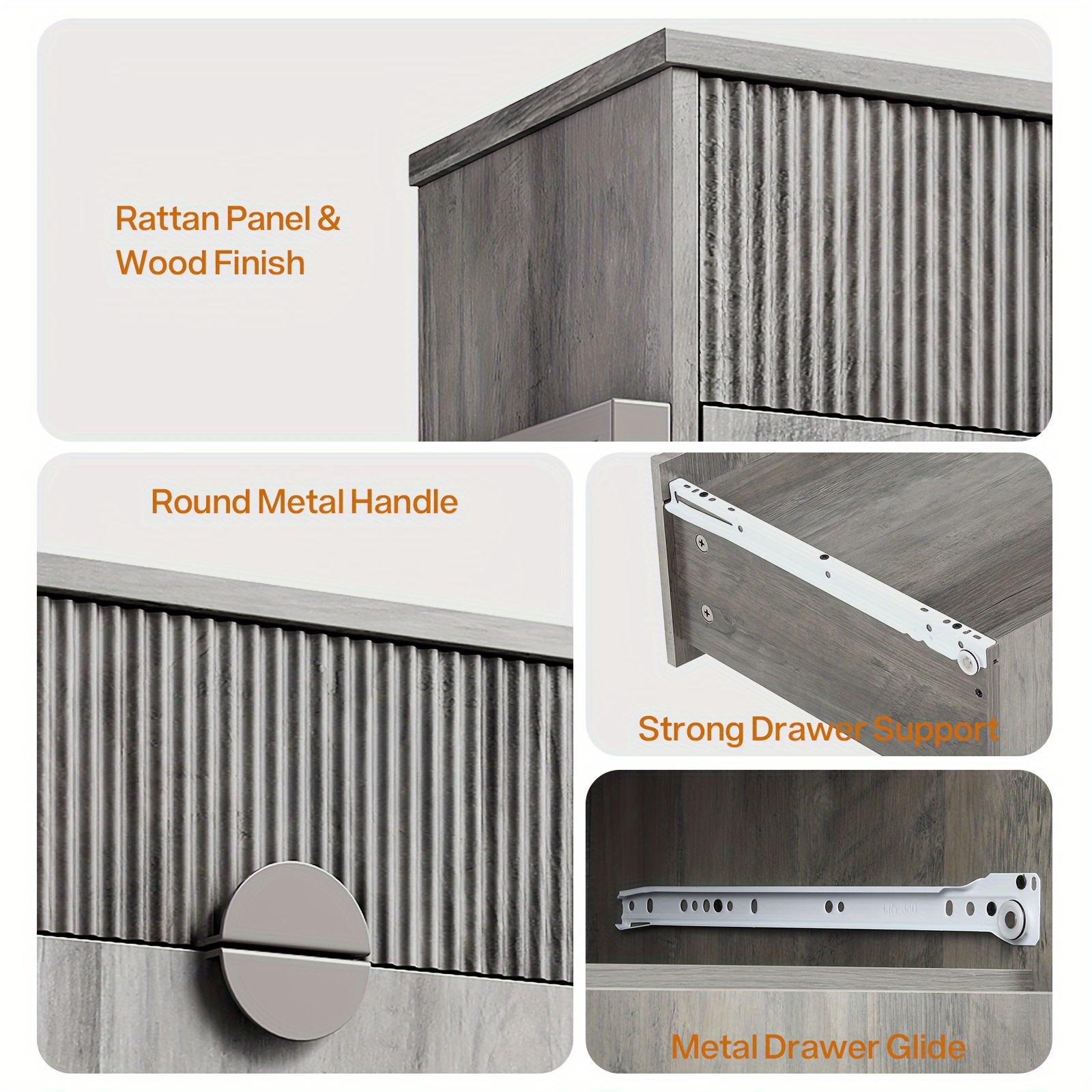 Mozeat Lens Modern Fluted 4 Drawer Dresser, Dressers For Bedroom, Textured Wood Sticks Borders H Metal Legs For Bedroom, Living Room, Hallway