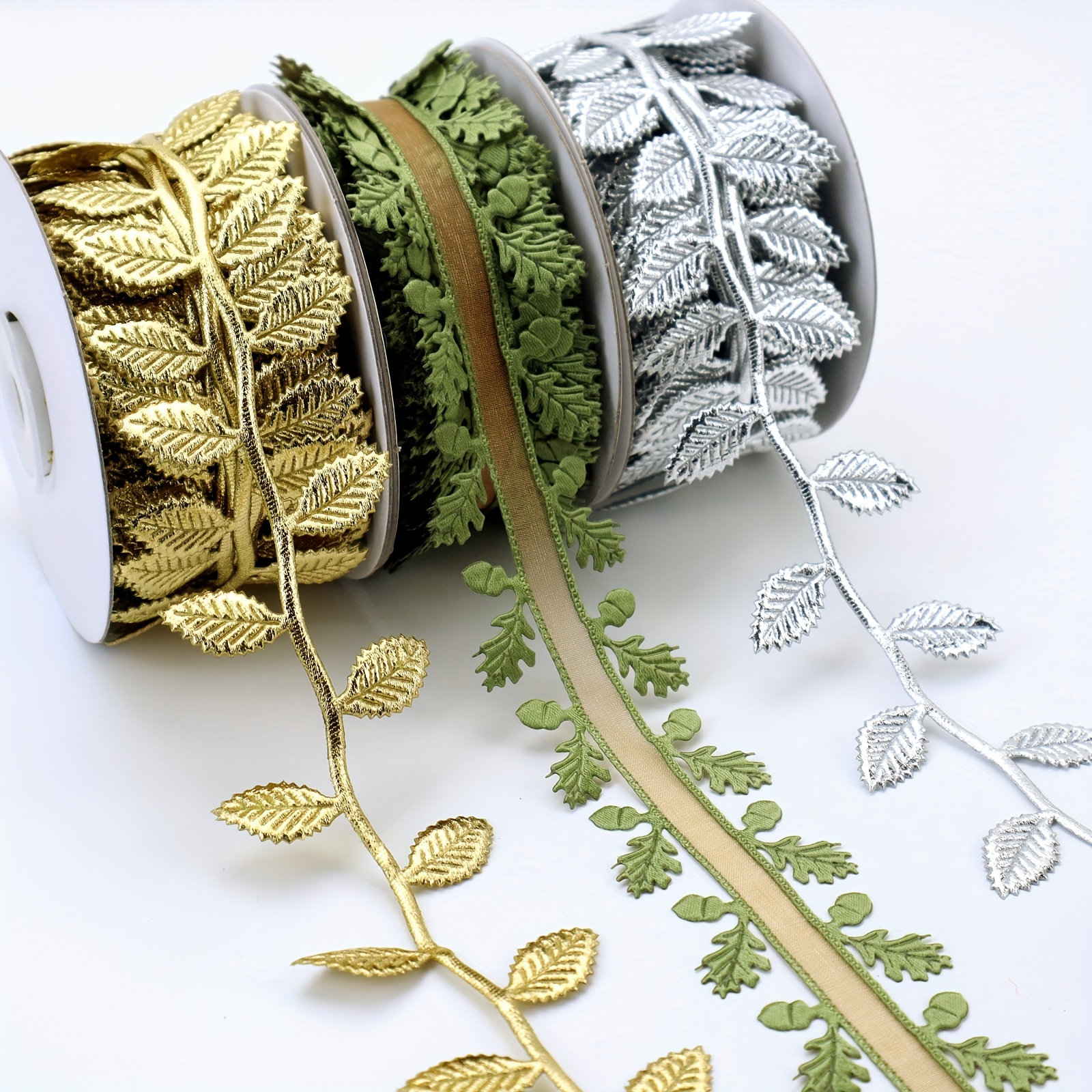 

10 Yards Olive Leaves Leaf Lace Trim Sequins Ribbon For Diy Craft Party Wedding Home Decoration