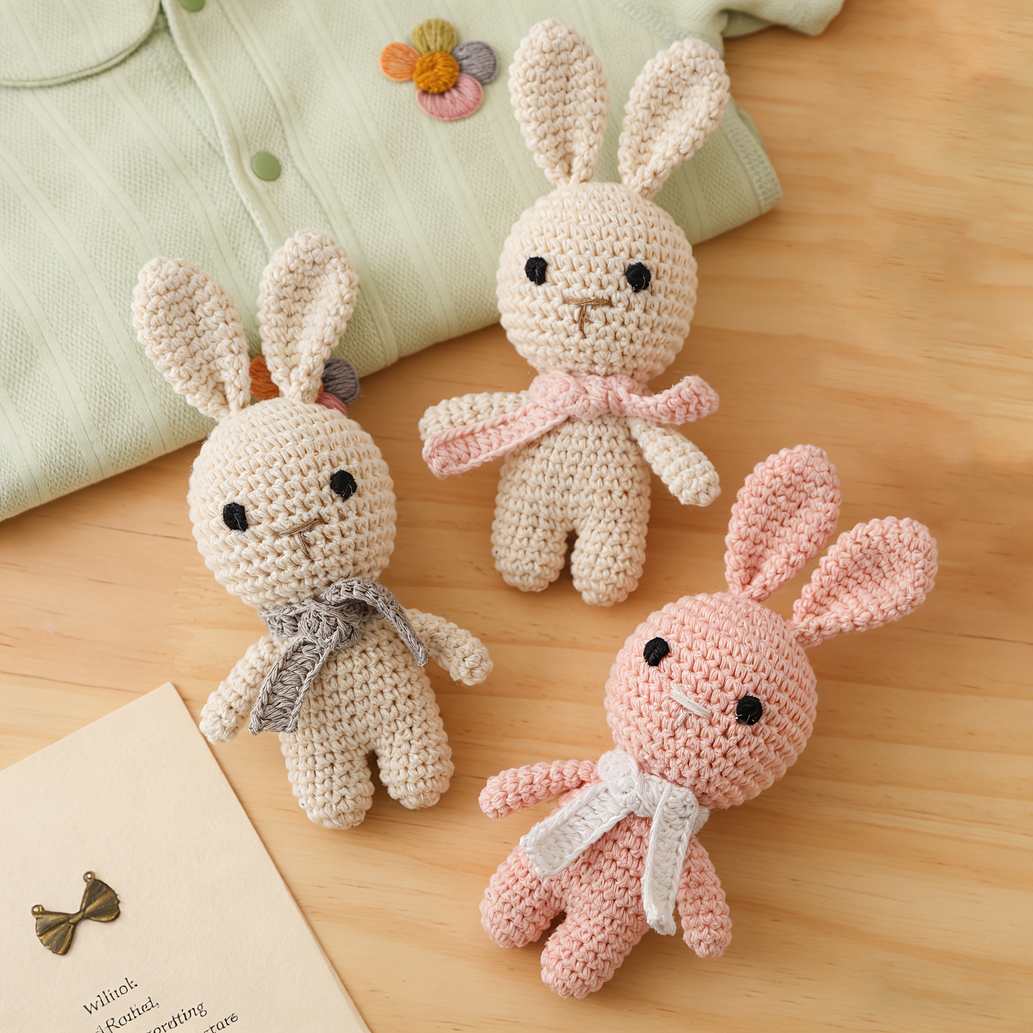 Hand-Knitted Scarf Rabbit Rattle Toy, Soft and Detailed