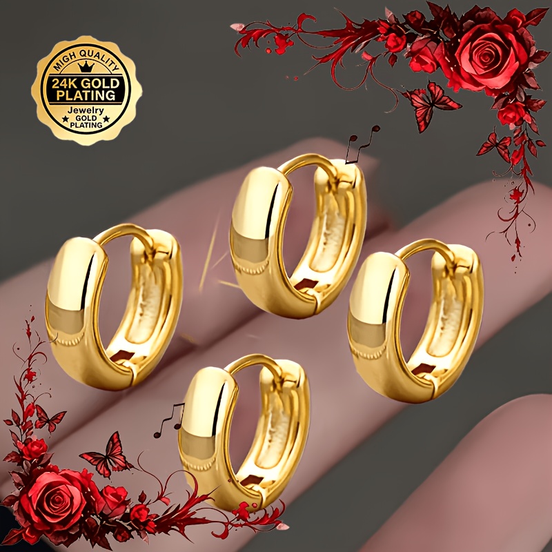 TEMU 2 paires de boucles d'oreilles plaquées or 24 carats pour femme, et élégantes, 14 mm, -rayures et -décoloration, hypoallergéniques - Élégantes,