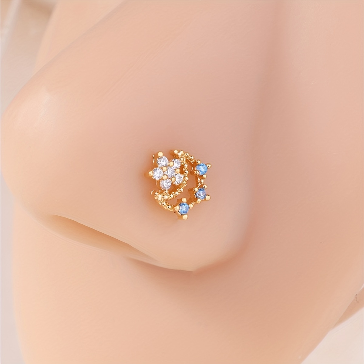 1pc L-shaped Nose Ring Earrings Suitable For Women Copper Inlaid Moon Nose Ring Jewelry