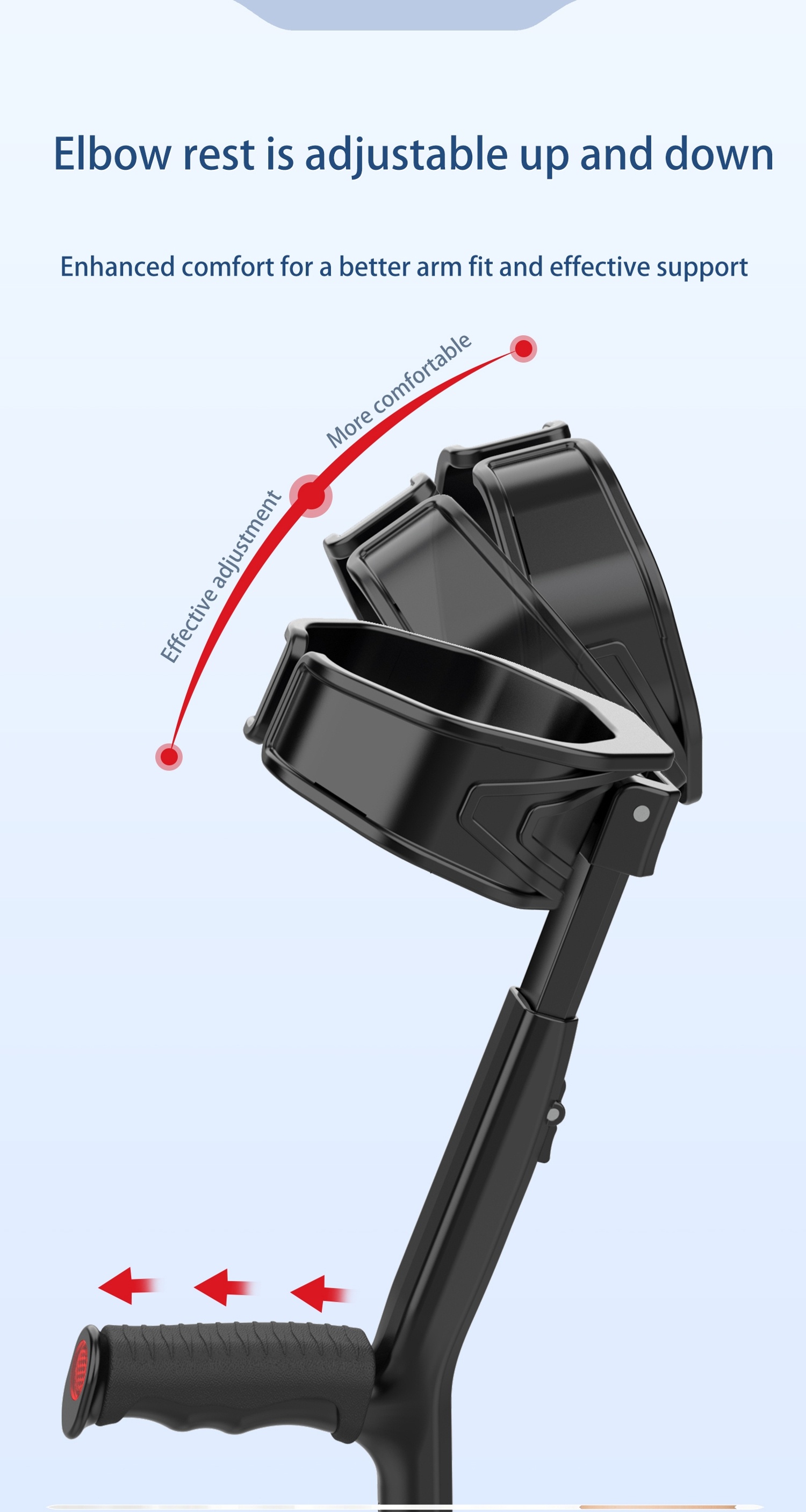 Rotatable Elbow Crutch, Portable Foldable Telescopic Elbow Rest, Rehabilitation Assistive Elbow Cane, Multi-Point Support Comfortable Underarm Crutch