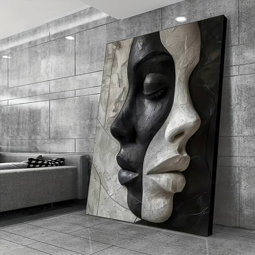 modern abstract black and white facial makeup canvas art wooden framed wall decor for living room bedroom or 5 inch thickness indoor outdoor use aesthetic room decor