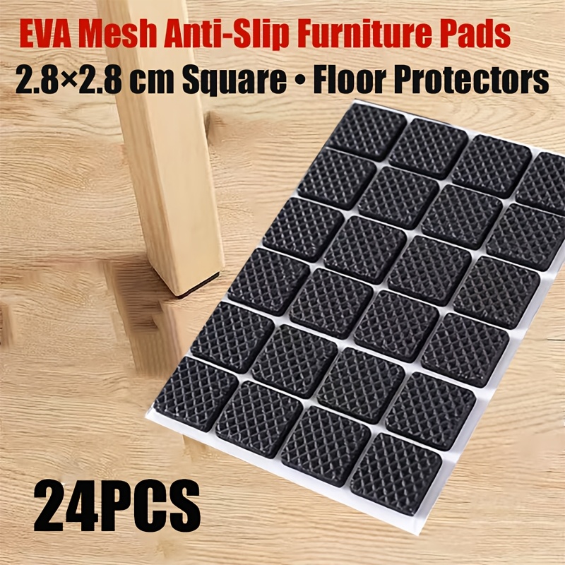 TEMU 24 protectores de malla EVA para muebles, almohadillas antideslizantes para pisos, 2.8 X 2.8 cm, cuadradas, para patas de sillas, previenen
