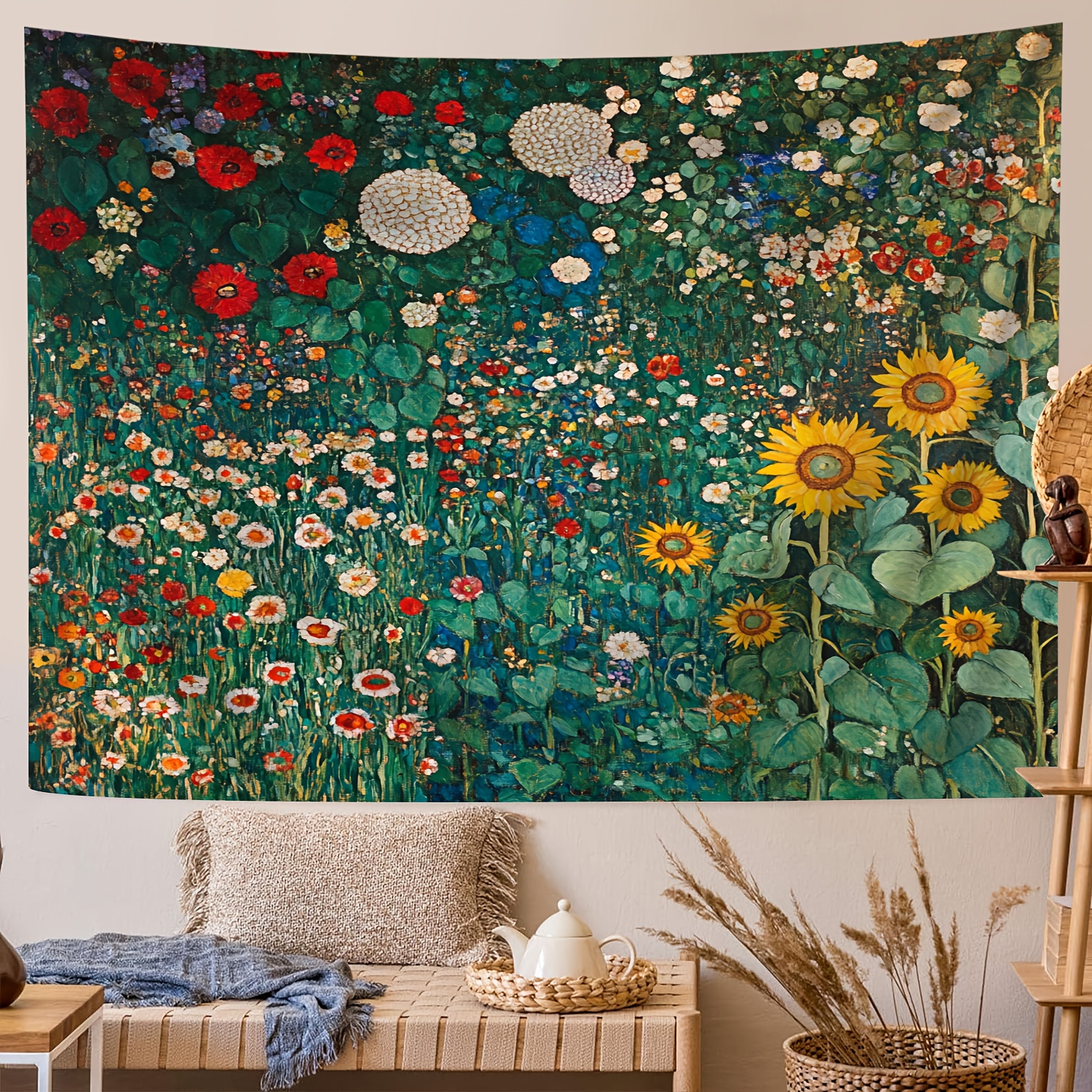 Frühlingsgarten Wandteppich Vintage Ästhetik Abstraktes Kunstwerk_voghion.com