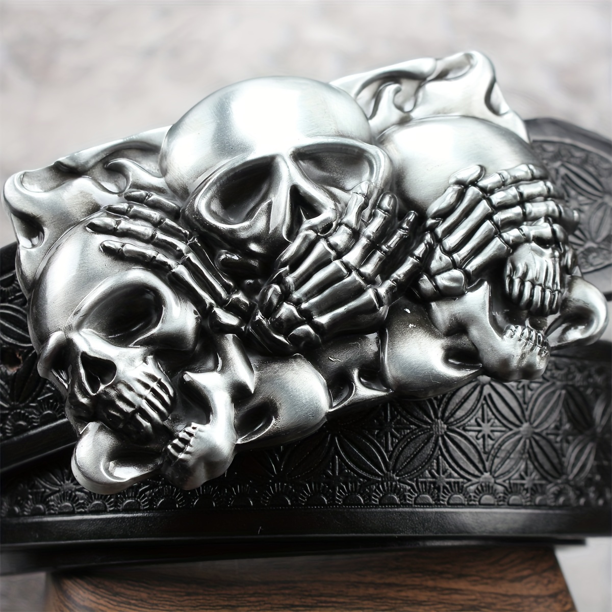 【SURGERY】lover l crafted belt 'black' 1 3 7cm wide unisex belt with retro western skull leather