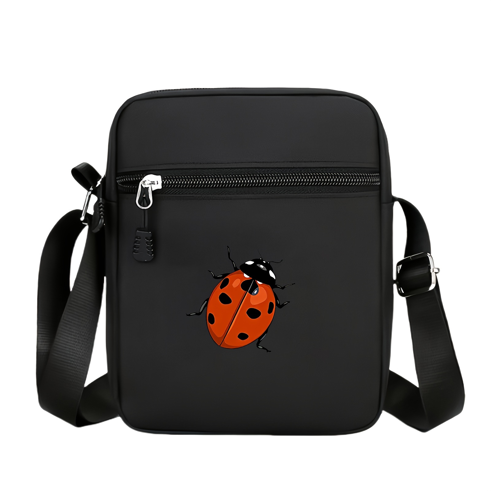 

1pc Ladybug Print Crossbody Bag - Adjustable Shoulder Strap, Zipper Closure, Stylish Oxford , Polyester Lining, And Spacious For Daily