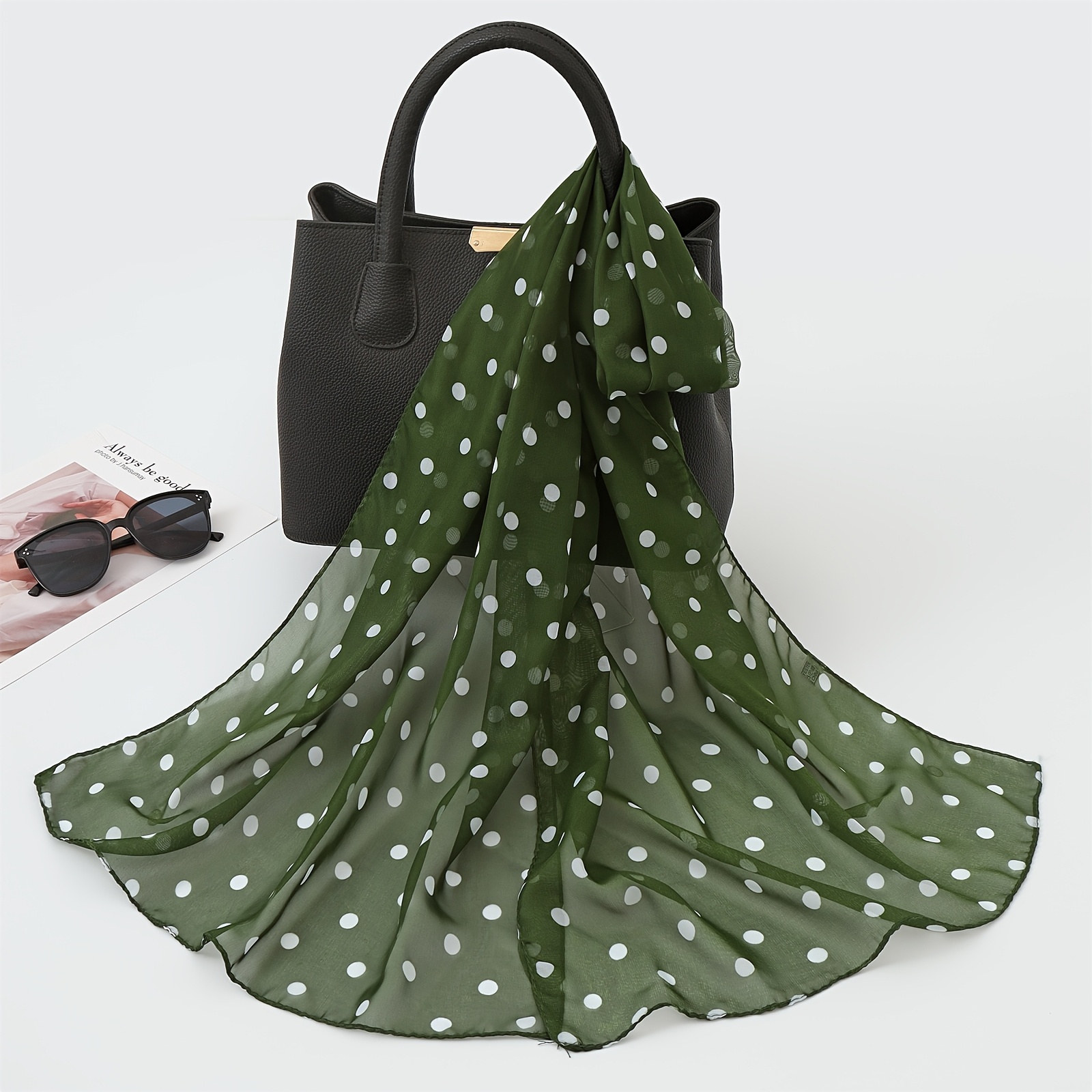 Image of Spring And Autumn Wave Dot Printed Chiffon Scarf Elegant Solid Color Thin Shawl Breathable Scarf Headscarf Women's Bohemian Travel Beach Scarf
