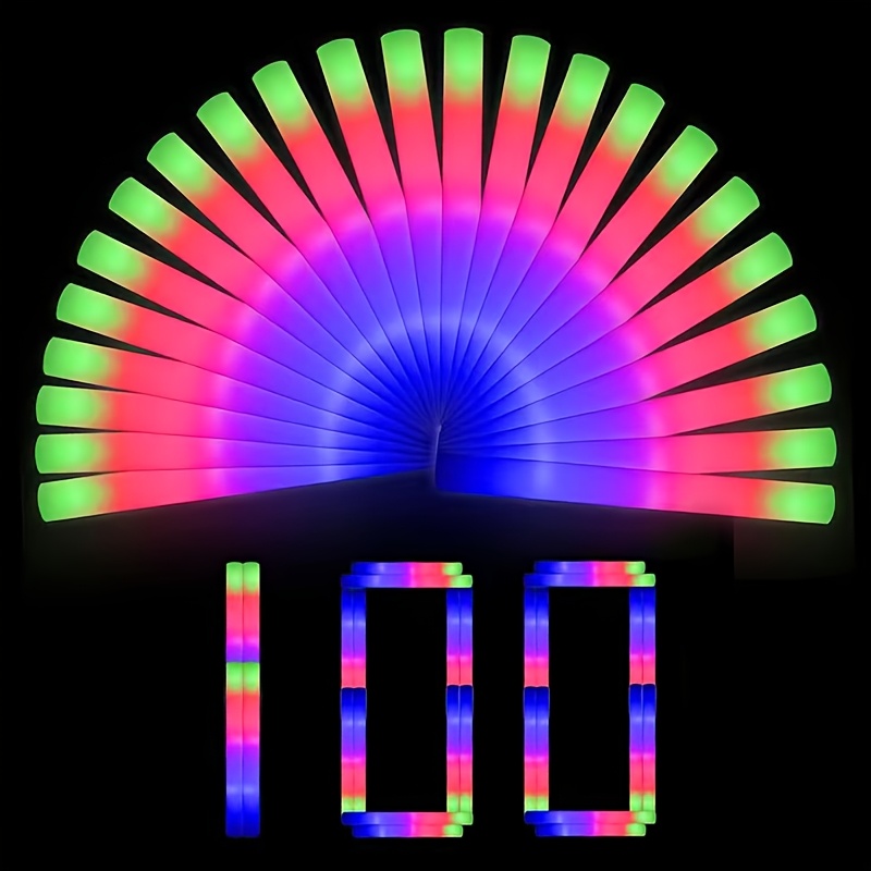 TEMU 100pcs Led Foam Light Bulk - 3-color Flashing Party Favors For Weddings, Sporting Events, Concerts, Camping & Glow Light Celebrations