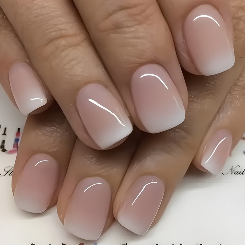 Upgrade Your Look With 120pcs Short Square Nail White Gradient Basic Nail Tips, Full Coverage False Nail Stickers Set Suitable For Women And ' Daily Wear And Home