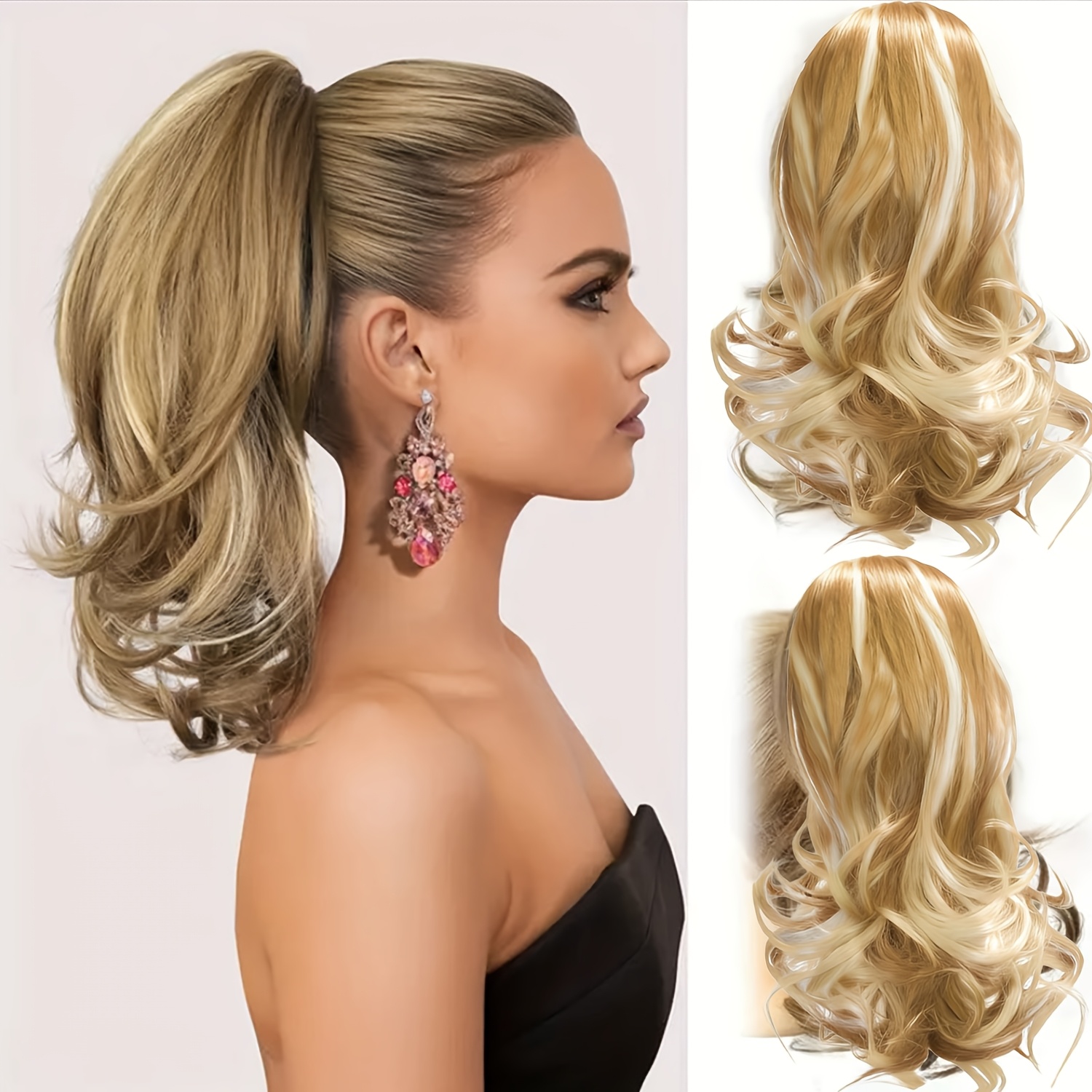 TEMU 30.35cm/12 Inch Claw Clip Ponytail Extensions, Medium-length Fish Tail Perm Heat-resistant Synthetic Hairpiece, Fluffy Christmas Ponytail,