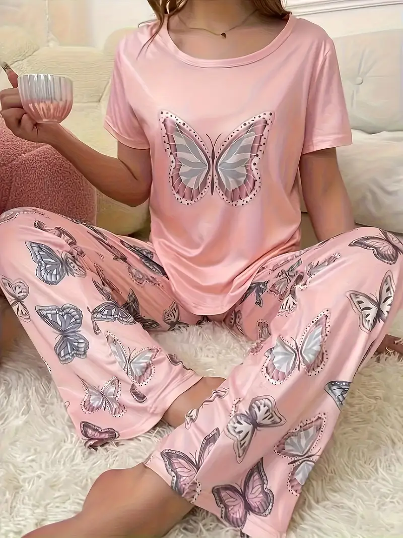 2pcs womens pajama set with pattern top and pants Product details 0