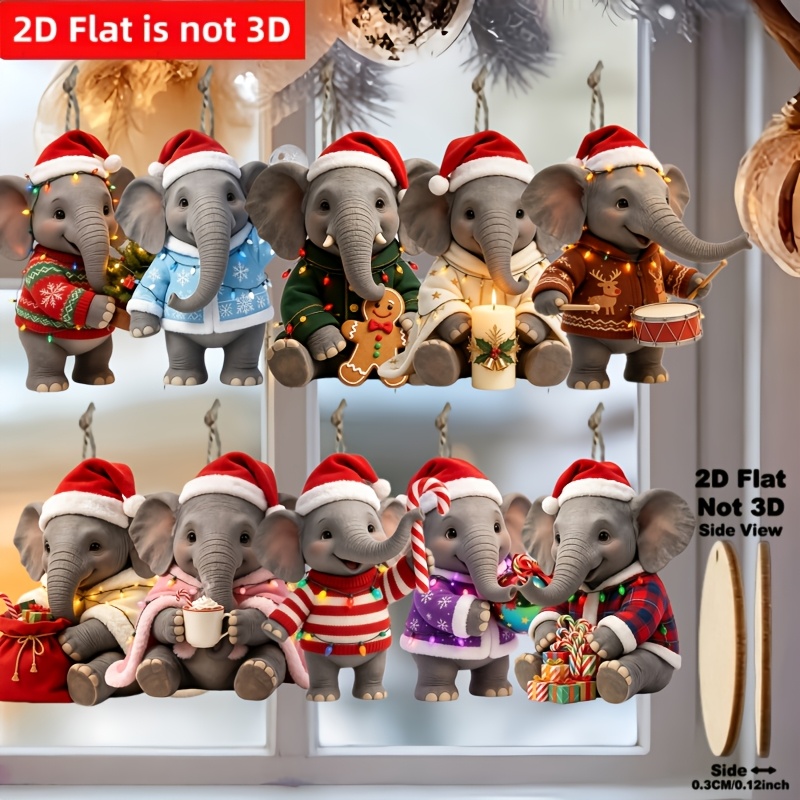 TEMU 2d Flat, 10pcs Exquisite Retro Elephant Wooden Hanging Ornaments, Suitable For Christmas, Home Decor, Window Decoration, Classroom, Birthday