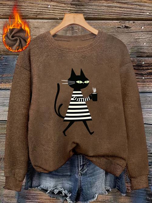item picture this striped black cat print pullover features long sleeves and neck and from a soft stretchy fabric making it casual attire in and winter