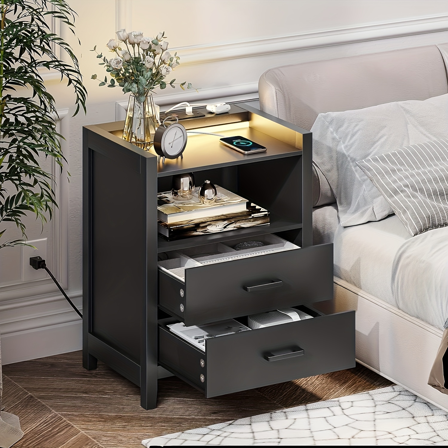 

Nightstands For Bedroom, Stand Bedside Table With 2 Drawers&open Storage For Living Room