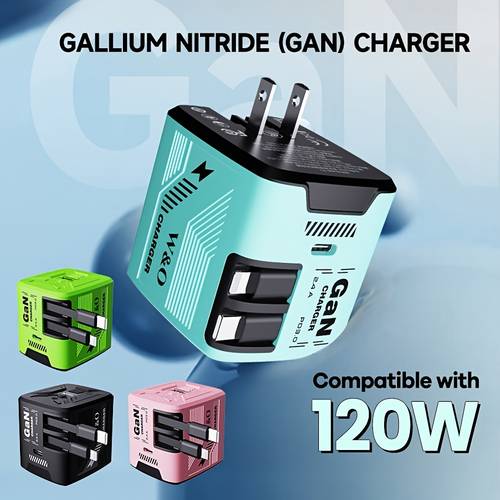 portable gan 120w fast charger dual 47inch 120cm retractable type c lightning cable type c output port foldable plug durable and free compatible for iphone 16 15 14 plus pro max for s25 s24 great gift for birthday christmas