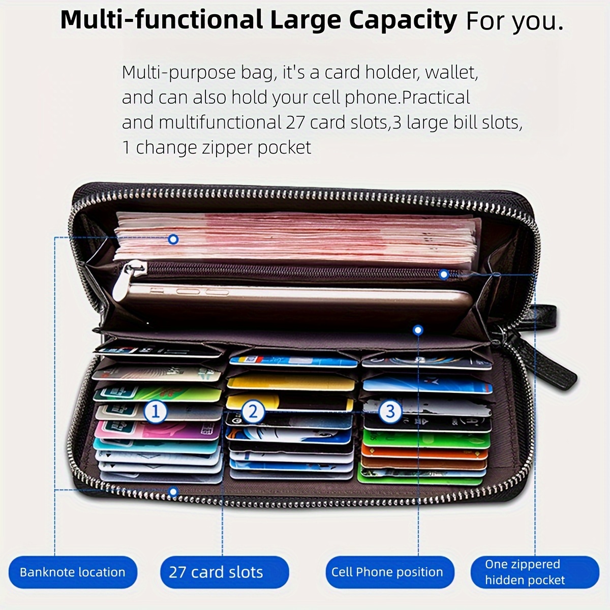 

1pc Men's Fashion Simple Long Pu Leather Wallet, Zipper Business Portable Multi-functional Clutch Bag