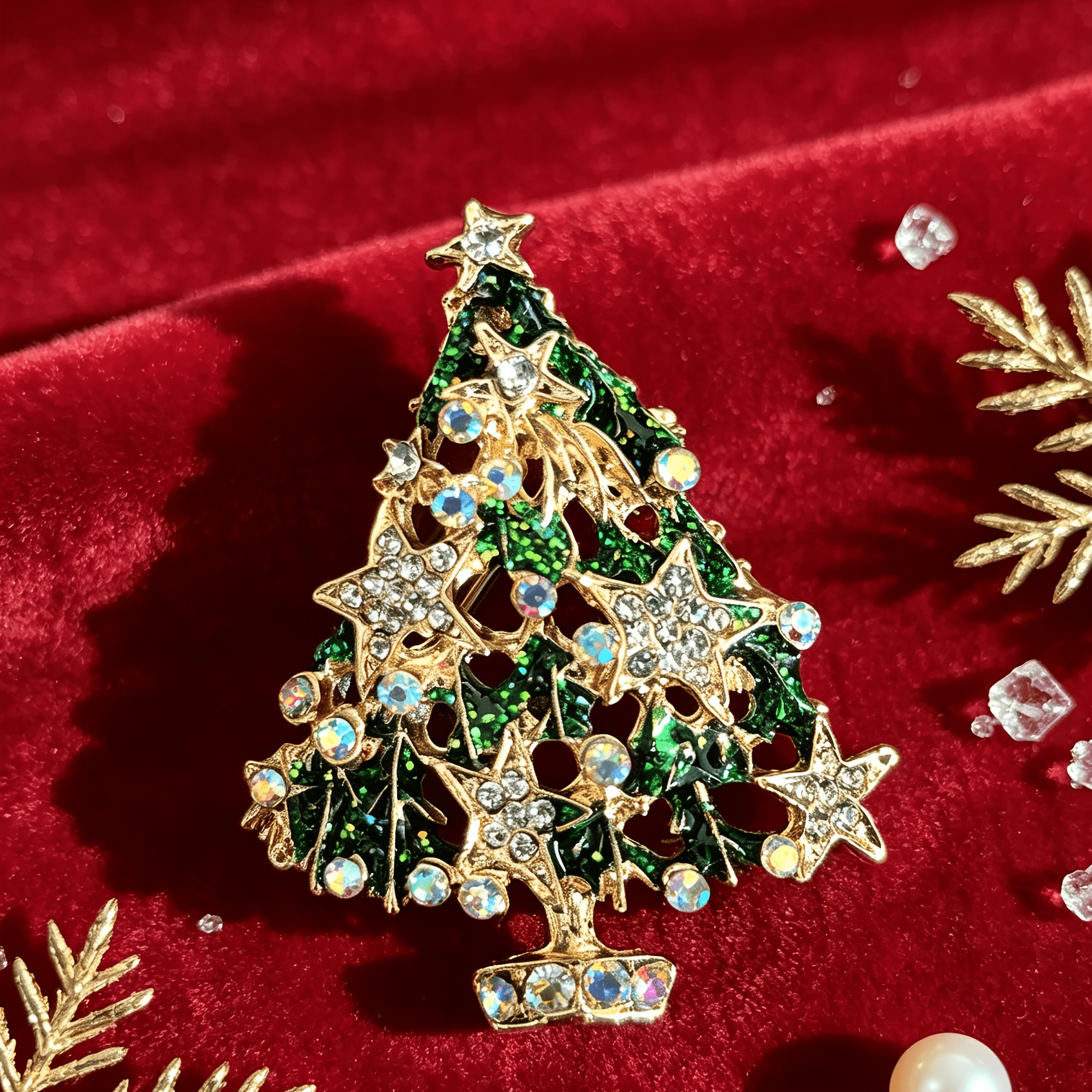 TEMU 1 Vintage -encrusted Christmas Tree Brooch, A Luxurious Green -shaped Rhinestone Pin For Your Winter And Accessories, An Exquisite Decorative